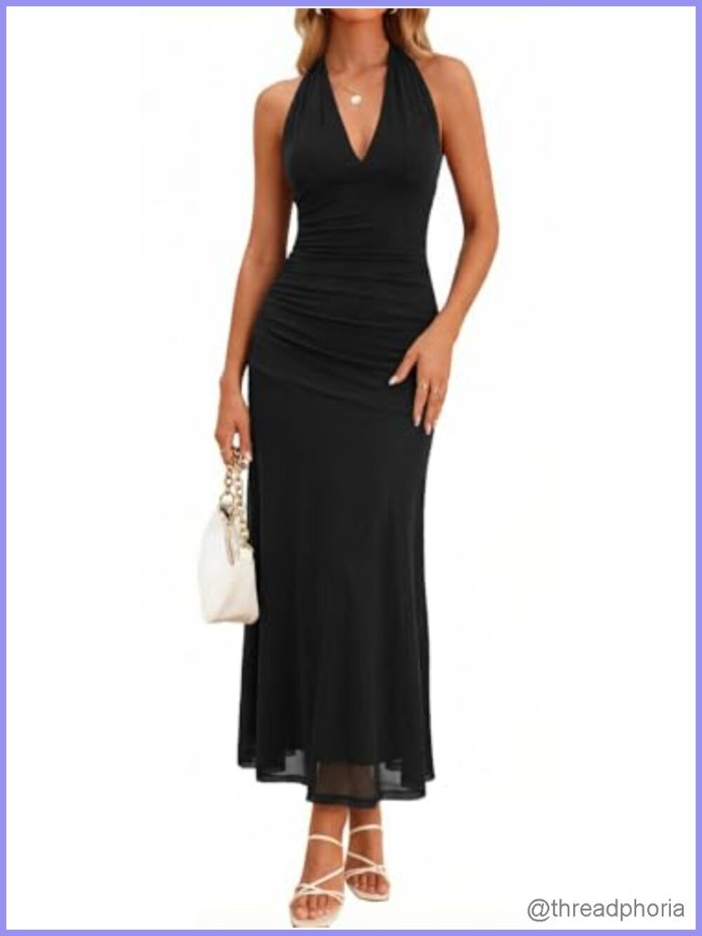 Womens Halter V Neck Maxi Dress Backless Mesh Formal Cocktail Party